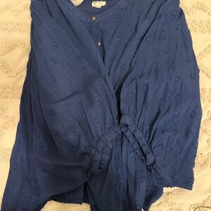 Anthropologie Navy Blouse with Textured Detail